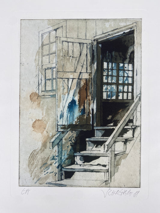 architektonische Aquatinta Radierung von Michael Schreiber, Deutschland, 1988