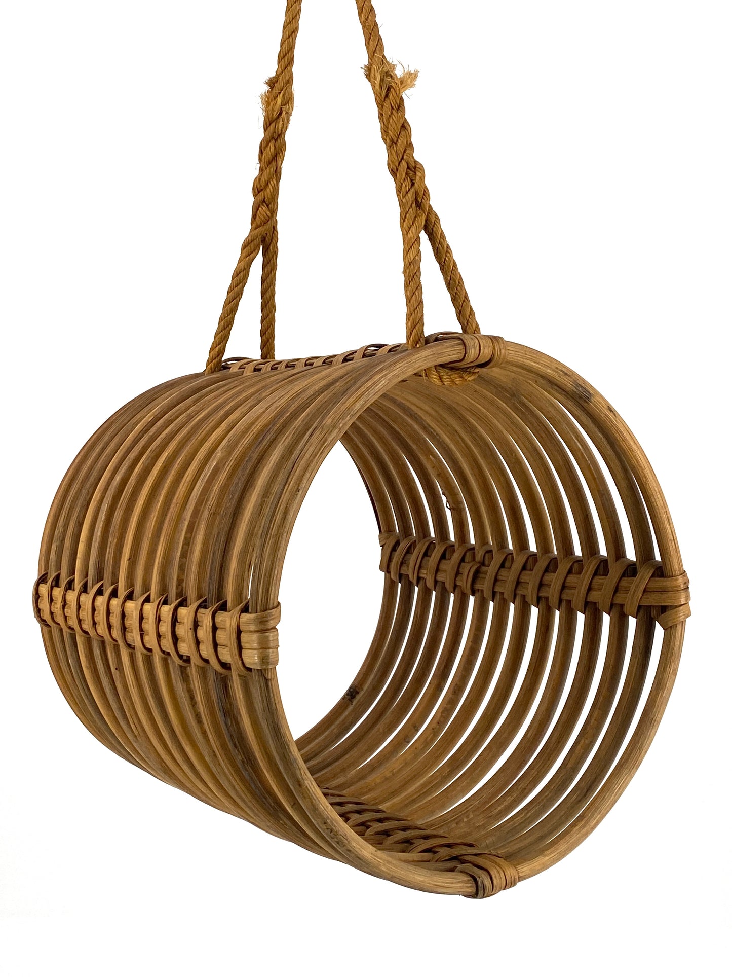 Hängender Zeitungsständer aus Rattan, geflochten, vintage