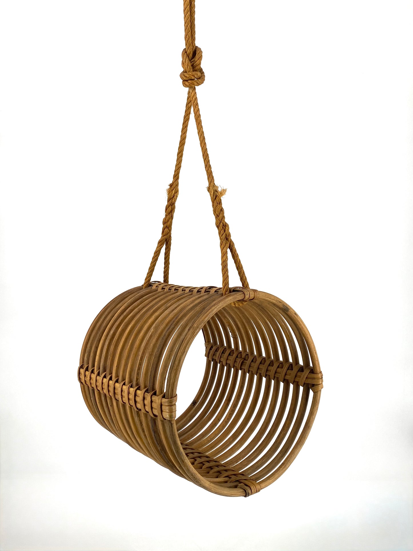 Hängender Zeitungsständer aus Rattan, geflochten, vintage