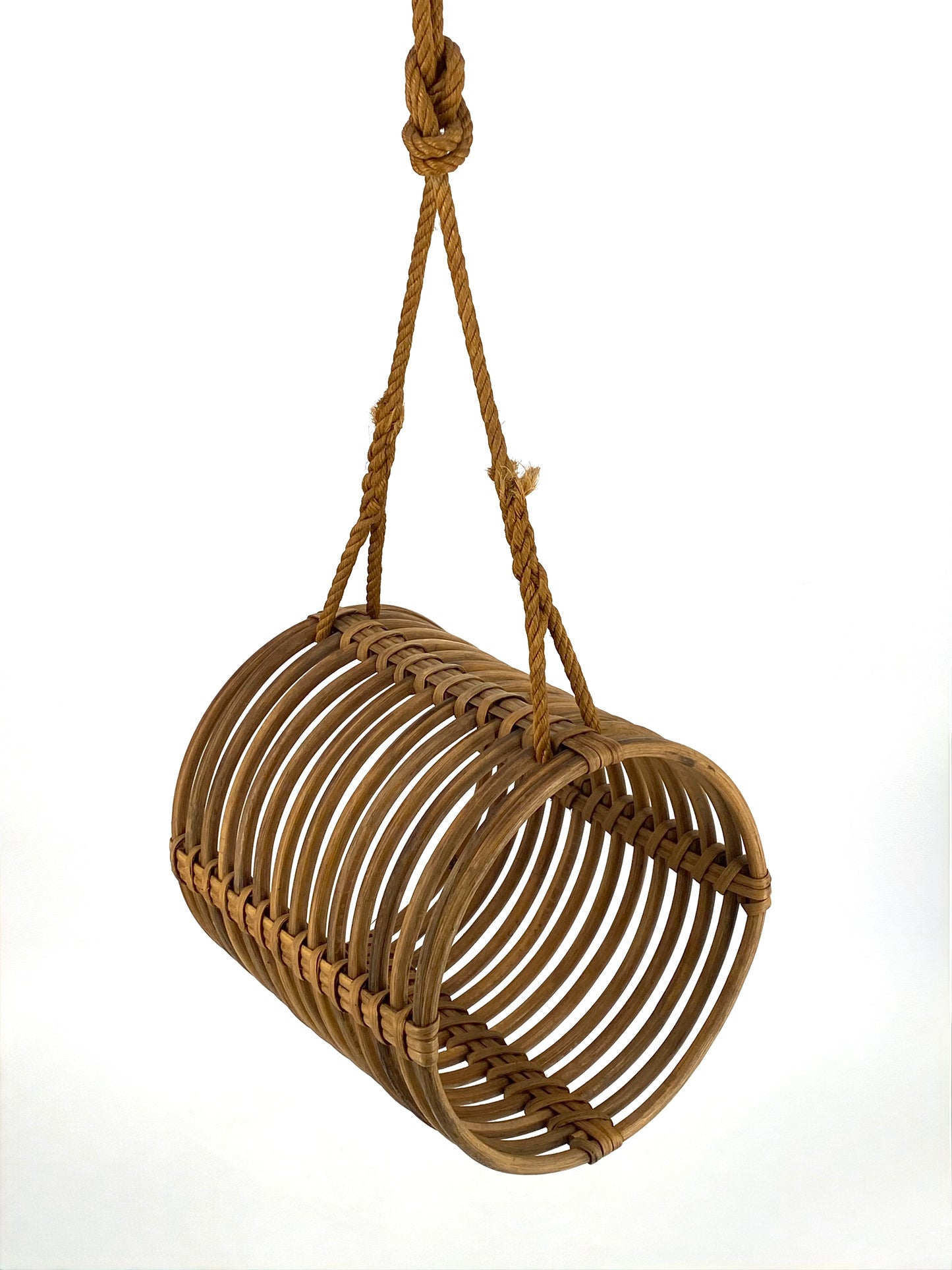 Hängender Zeitungsständer aus Rattan, geflochten, vintage