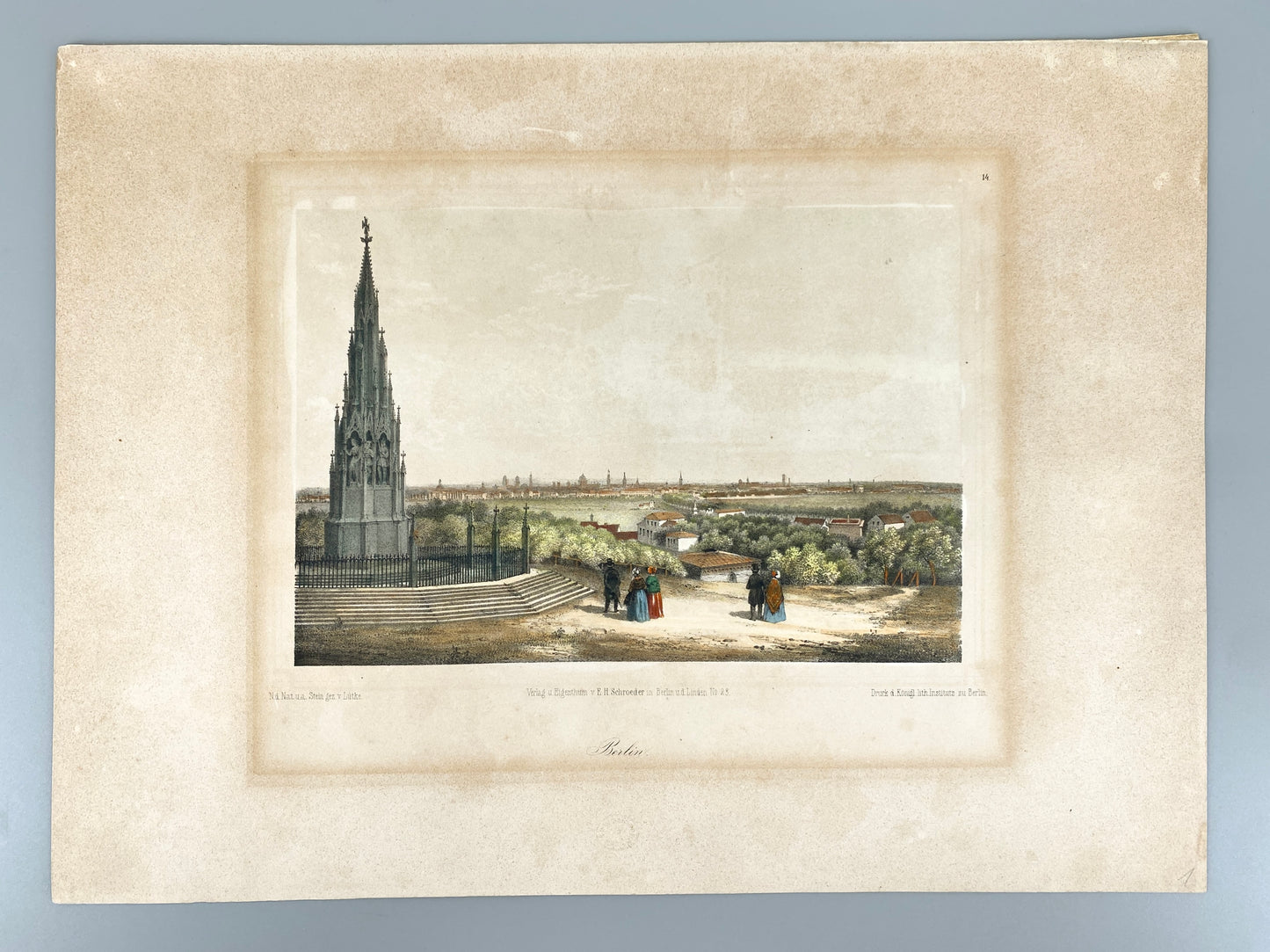Radierung Lütke - Berlin. Blick vom Kreuzberge
