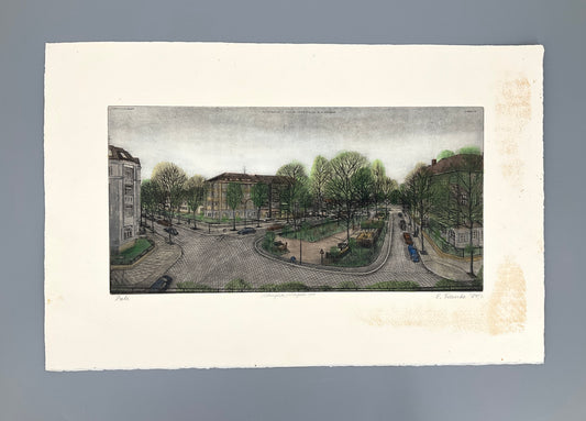 Handkolorierte Radierung "Asternplatz, Berlin" von Eberhard Franke, 1984
