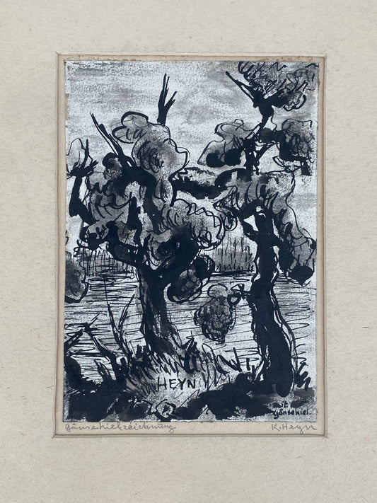 Signierte Tuschezeichnung von Karl Heyn, Deutschland, 20. Jh.