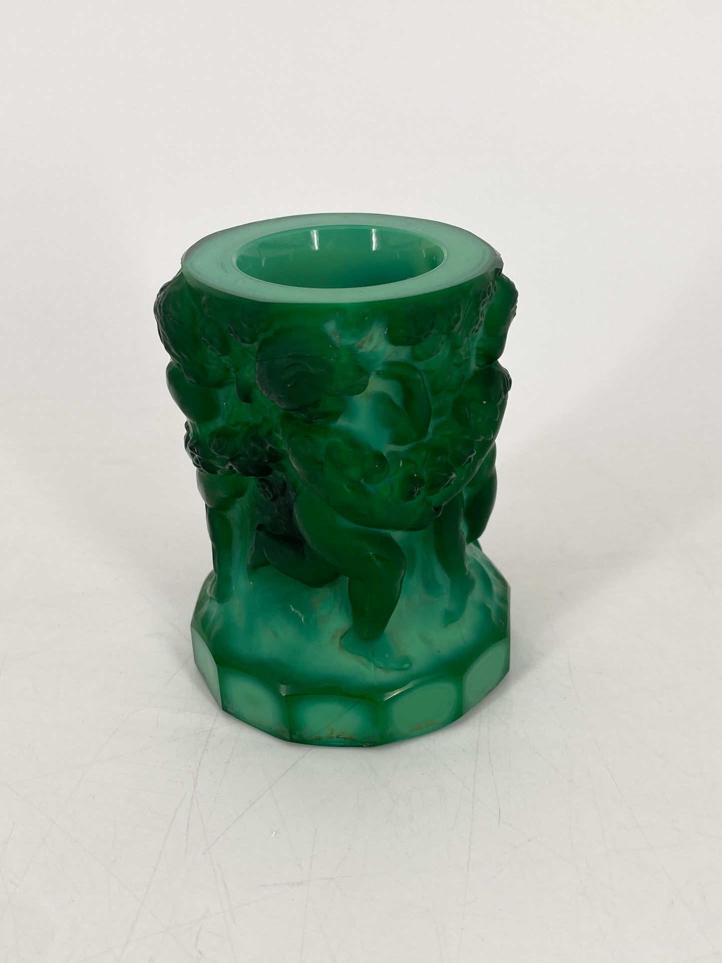Kleine Blumenvase von Hoffmann & Schlevogt aus grünem Malachitglas