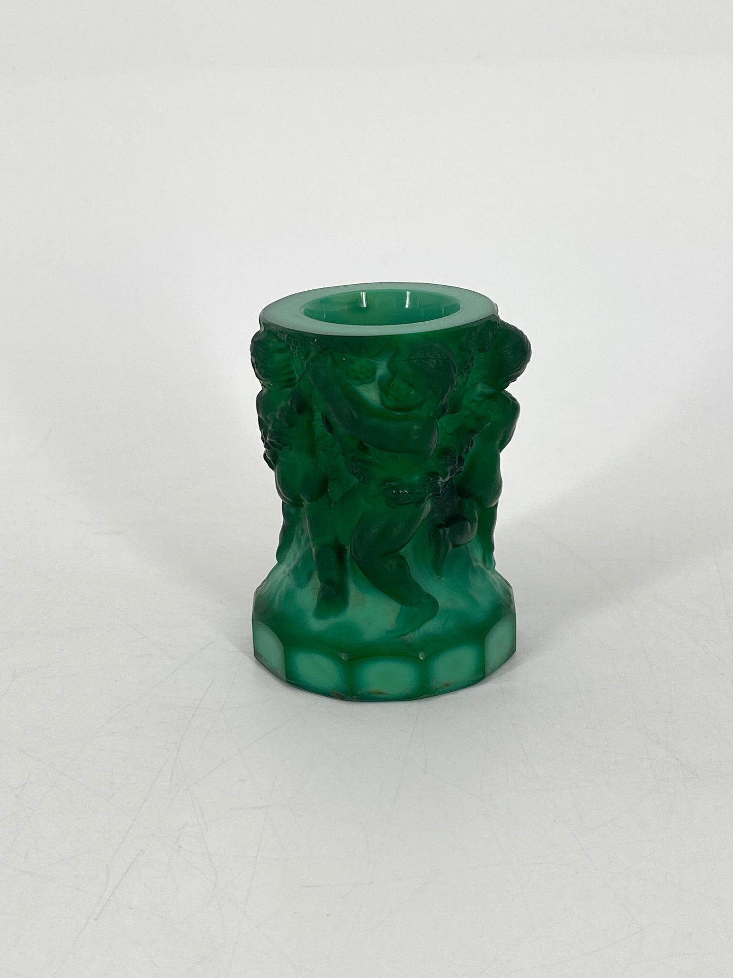 Kleine Blumenvase von Hoffmann & Schlevogt aus grünem Malachitglas