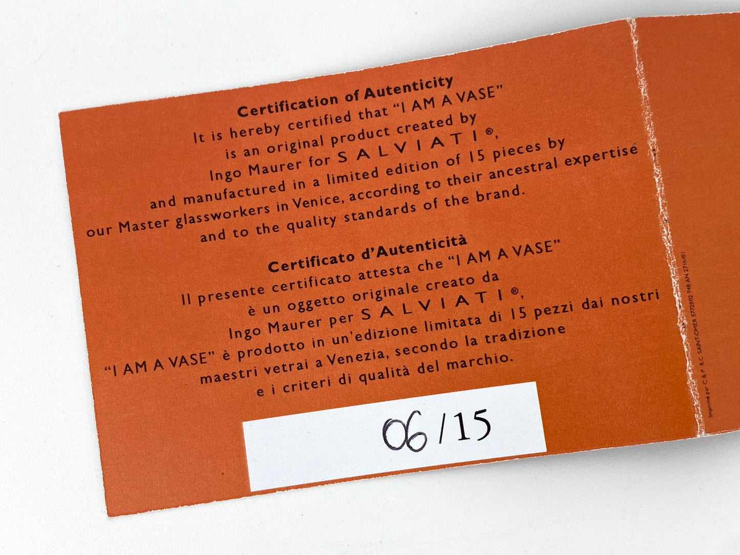 Signierte und nummerierte Glasskulptur / Glasvase "I am a Vase" von Ingo Maurer für Salviati, 2001