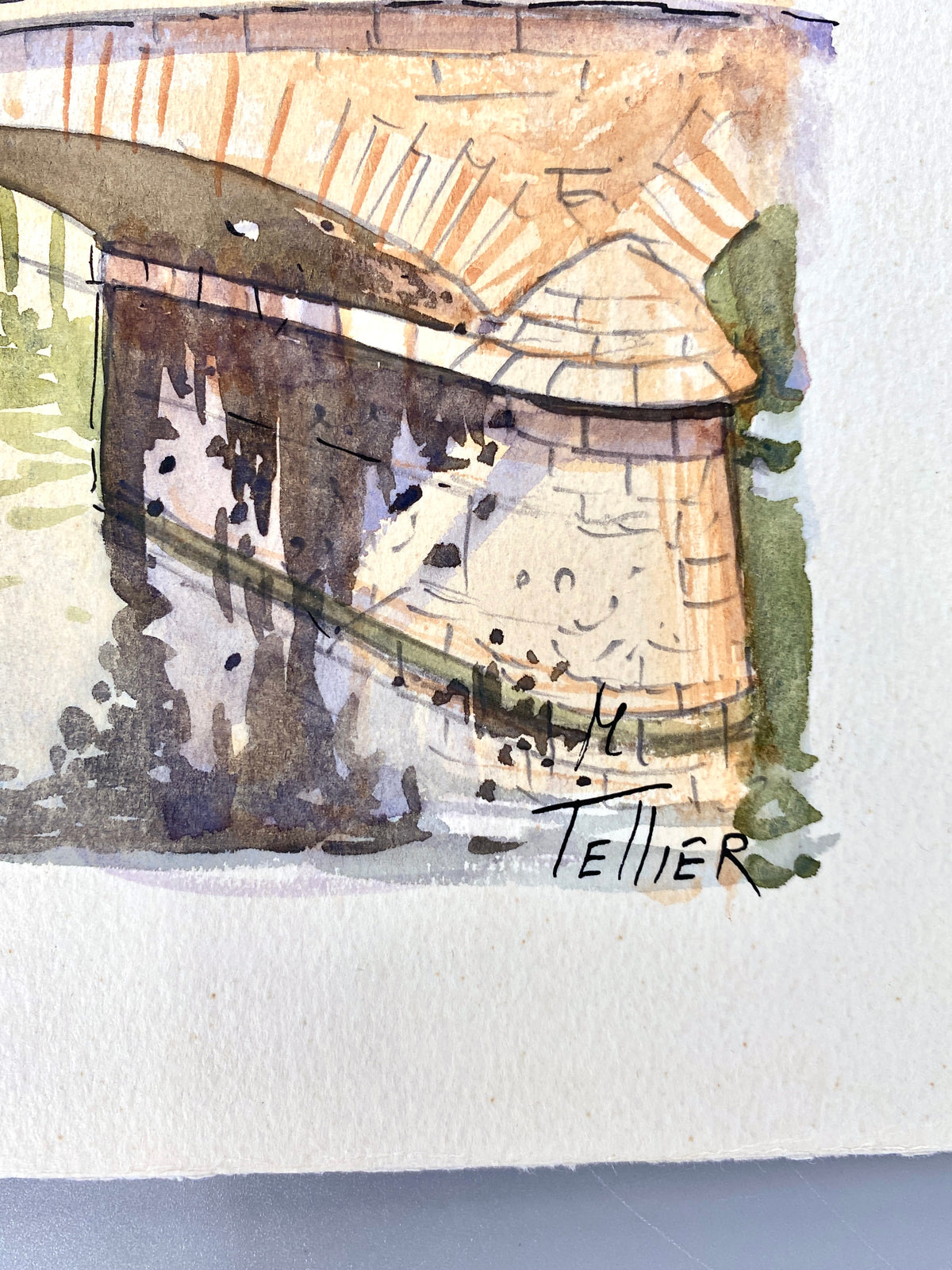 Paris Notre Dame, vom Quai aus gesehen. Aquarell von M. Teller