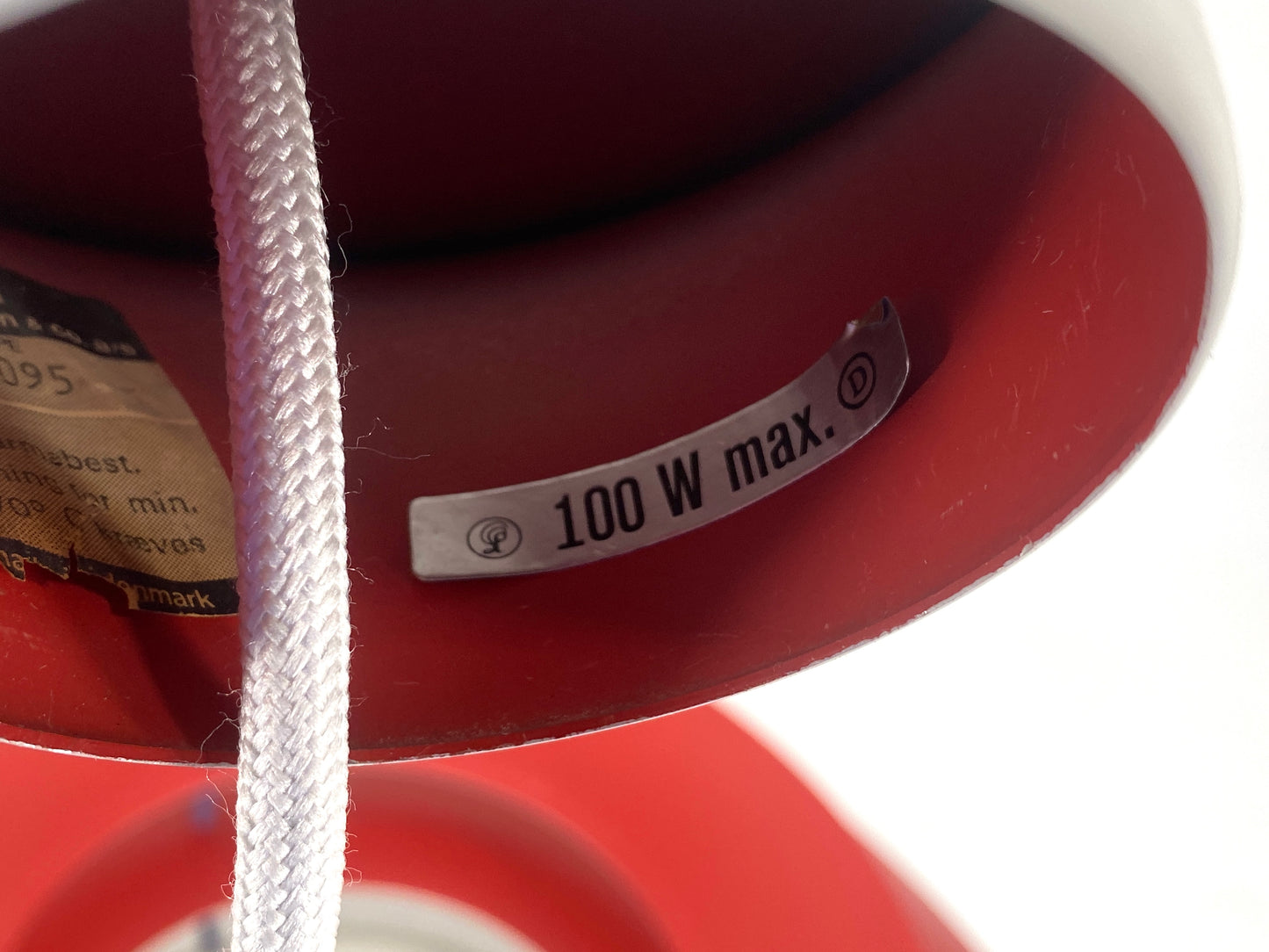 Hängelampe "PH 5" von Poul Henningsen für Louis Poulsen, alte Ausführung in Rot und Blau mit Herstelleretikett