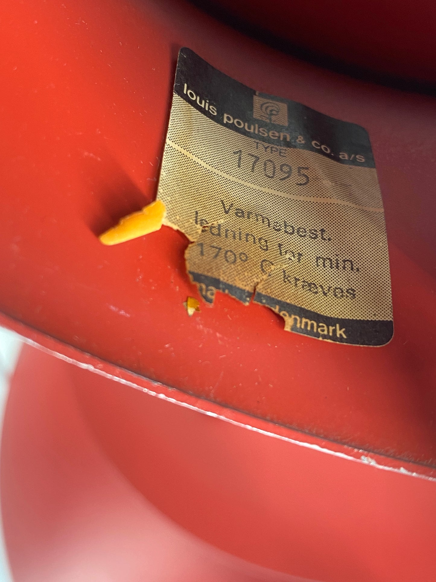 Hängelampe "PH 5" von Poul Henningsen für Louis Poulsen, alte Ausführung in Rot und Blau mit Herstelleretikett