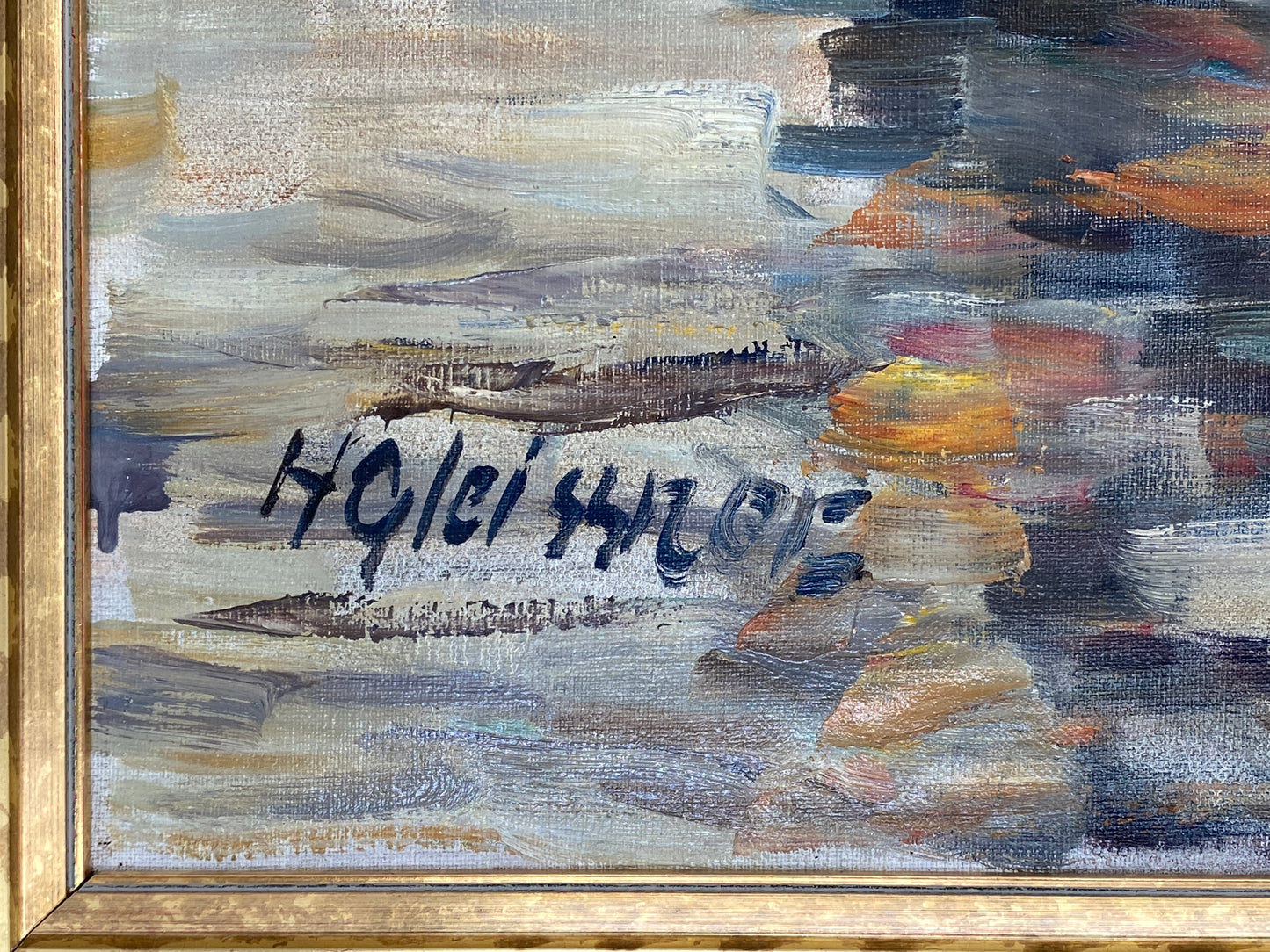 Großes, signiertes Ölgemälde "Hafenlandschaft mit Segelschiffen" von Hans Gleissner (1880–1935), gerahmt