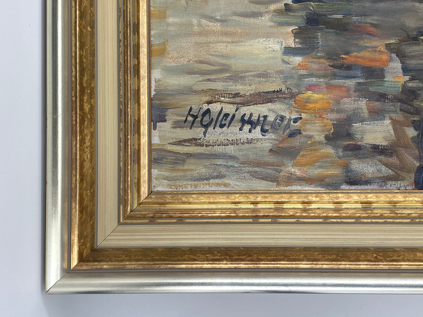 Großes, signiertes Ölgemälde "Hafenlandschaft mit Segelschiffen" von Hans Gleissner (1880–1935), gerahmt