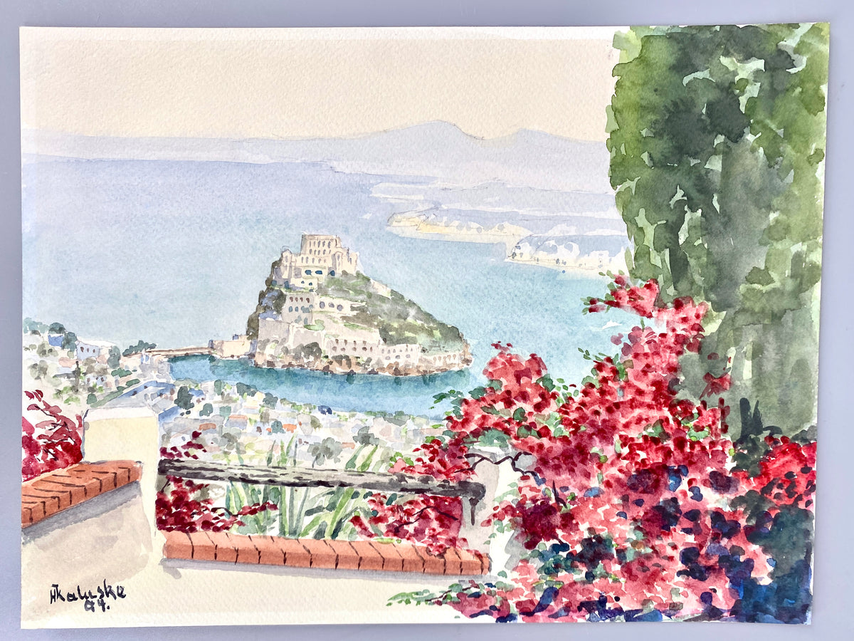Castello Aragonese, Ischia. Aquarell-Ansicht
