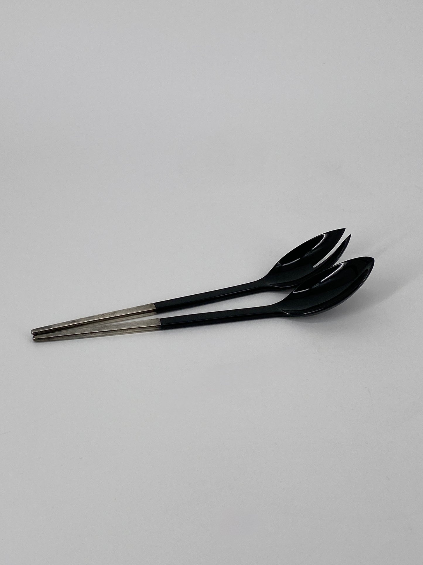 schwarzes, großes Salatbesteck mit Griffen aus 925er Silber von Hermann Bauer, 1960er