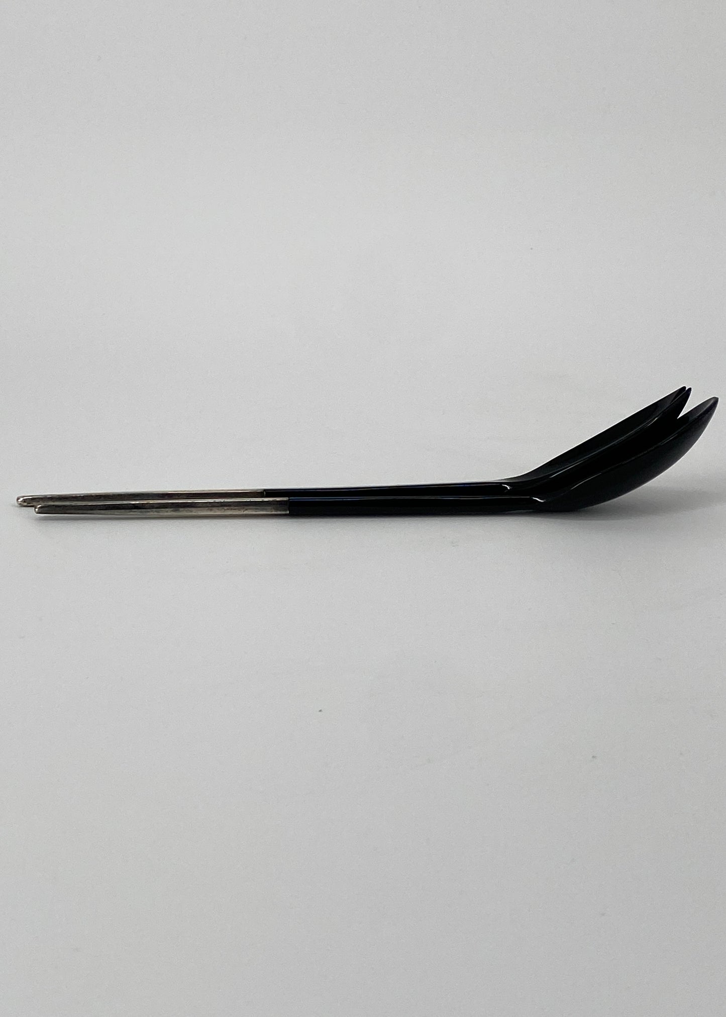 schwarzes, großes Salatbesteck mit Griffen aus 925er Silber von Hermann Bauer, 1960er