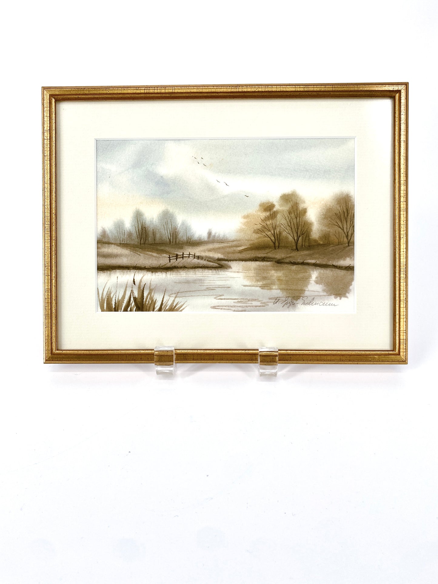 Kleine Herbstlandschaft. Tusche auf Papier, gerahmt.