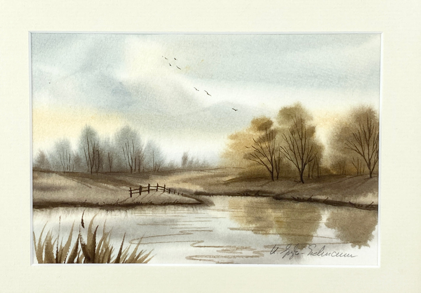 Kleine Herbstlandschaft. Tusche auf Papier, gerahmt.