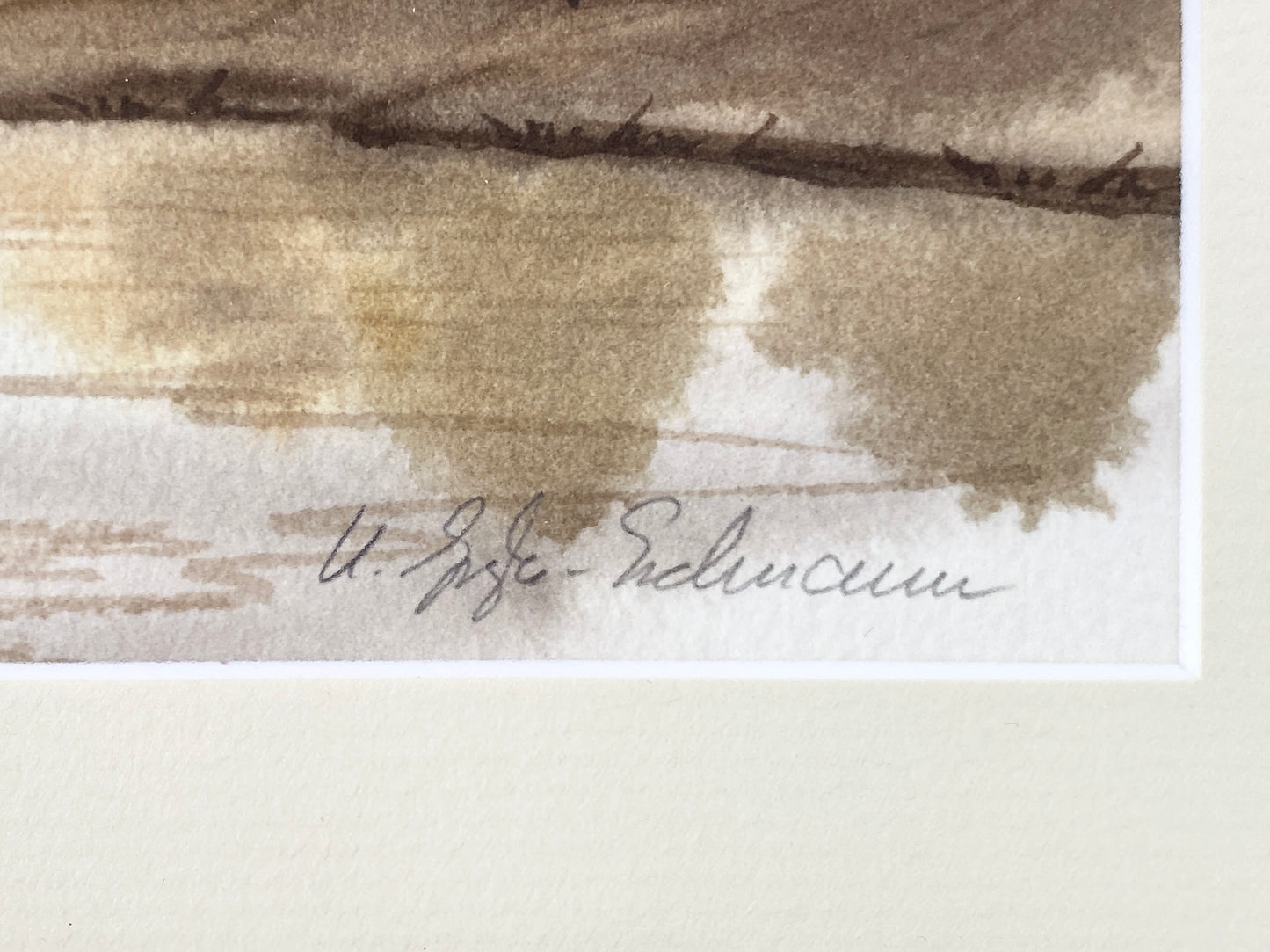Kleine Herbstlandschaft. Tusche auf Papier, gerahmt.