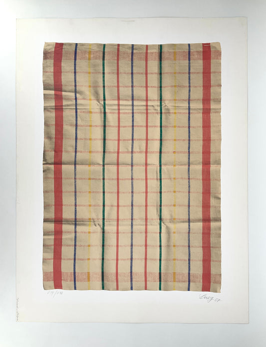 Signierter und limitierter Pop Art Farbsiebdruck "Geschirrtuch (auf beigem Grund)" von Konrad Lueg, 1967