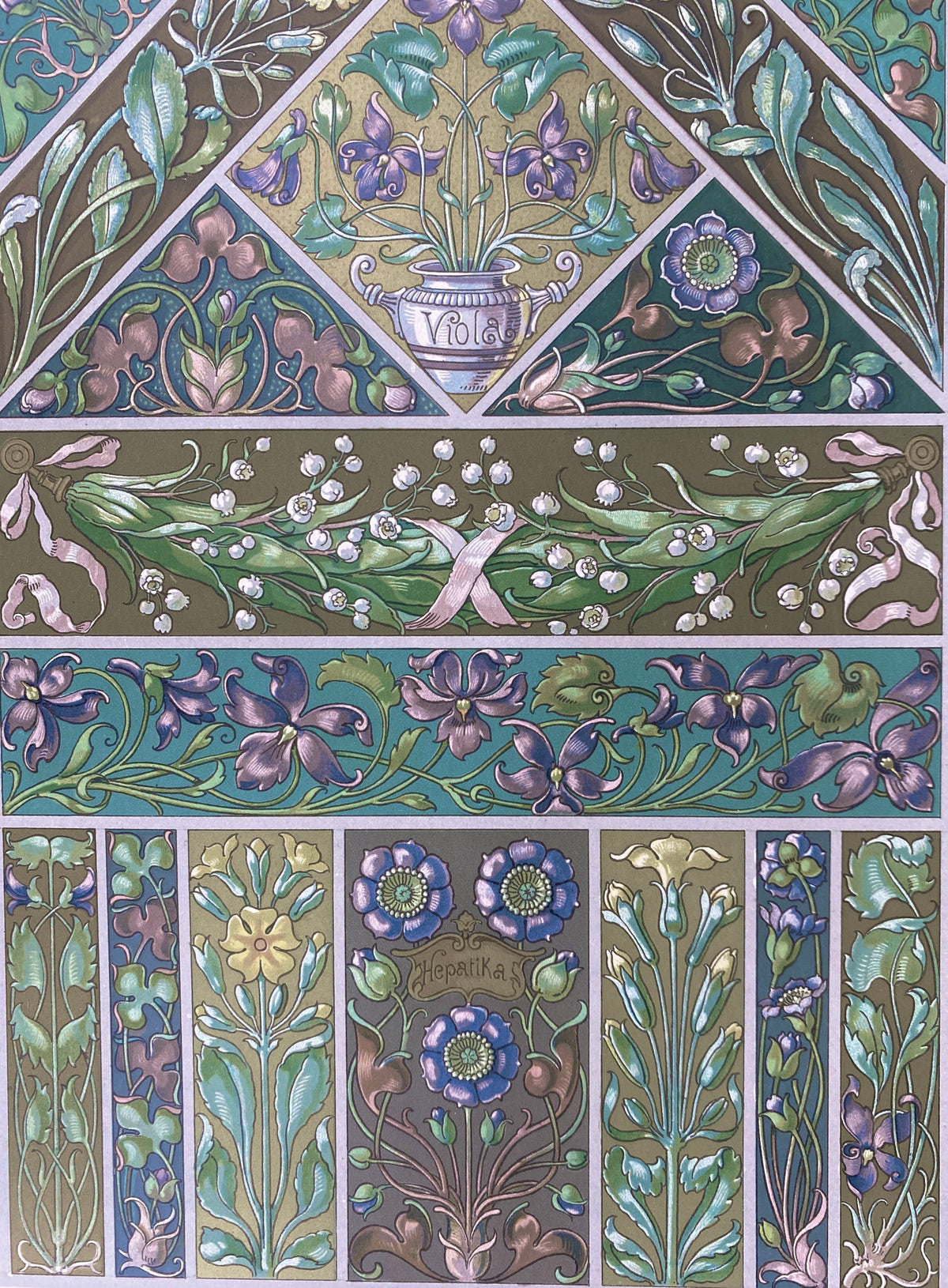 Blüten. Aus: Anton Seder - Die Pflanze in Kunst und Gewerbe. Blatt 57, Original Jugendstil.