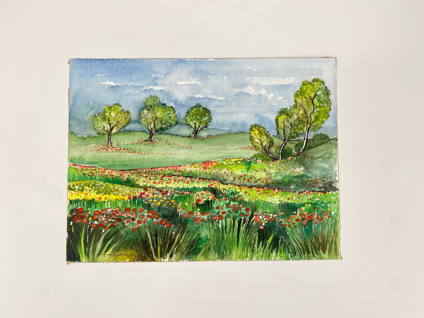 3x Aquarelle. A. Bethke, Blühender Frühling