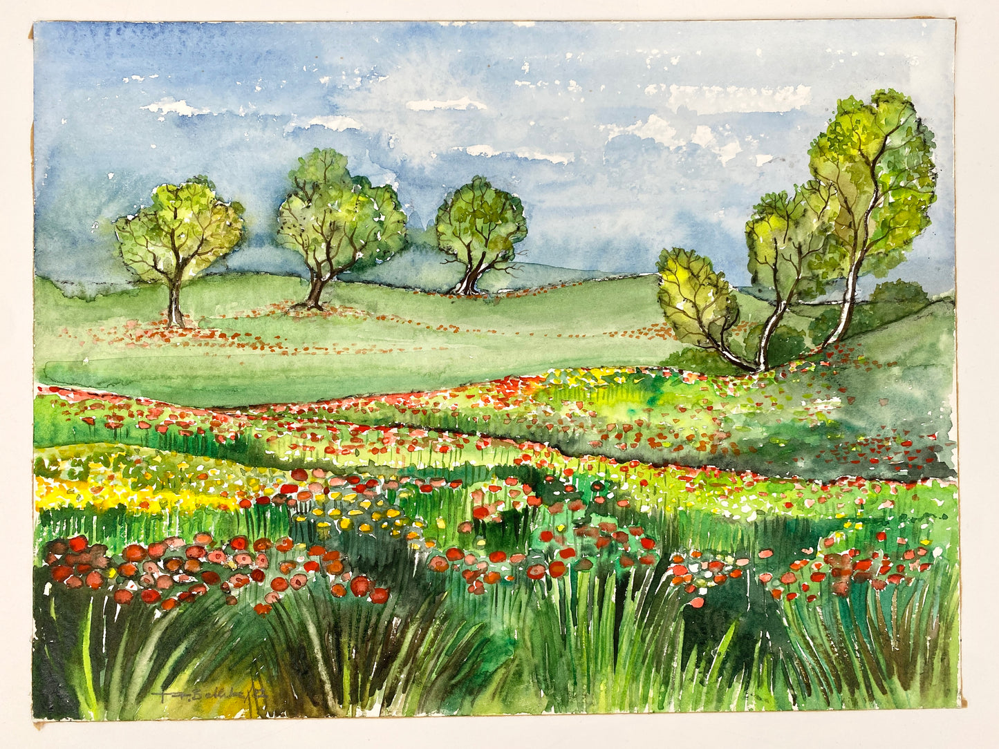 3x Aquarelle. A. Bethke, Blühender Frühling