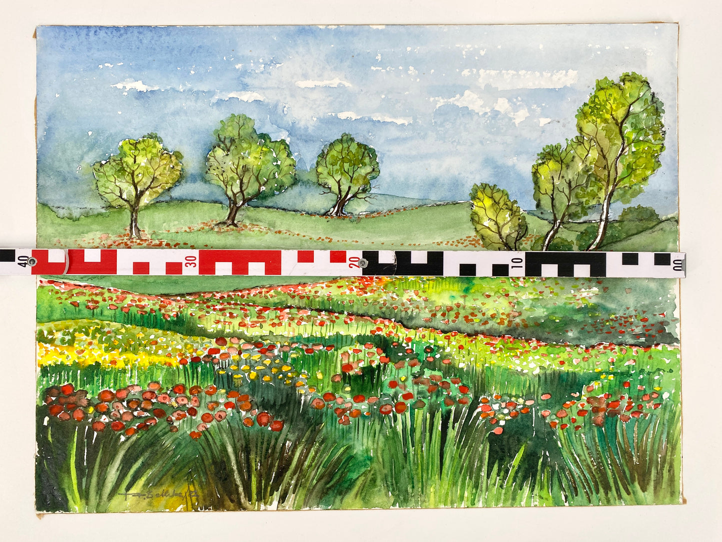 3x Aquarelle. A. Bethke, Blühender Frühling