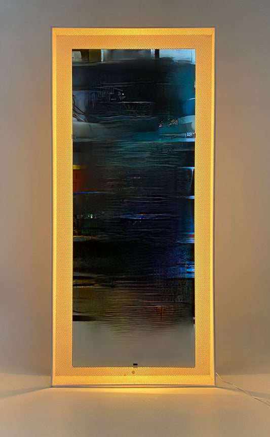 Großer, beleuchteter Wandspiegel von Kinkeldey aus weißem Lochblech, 50/60er