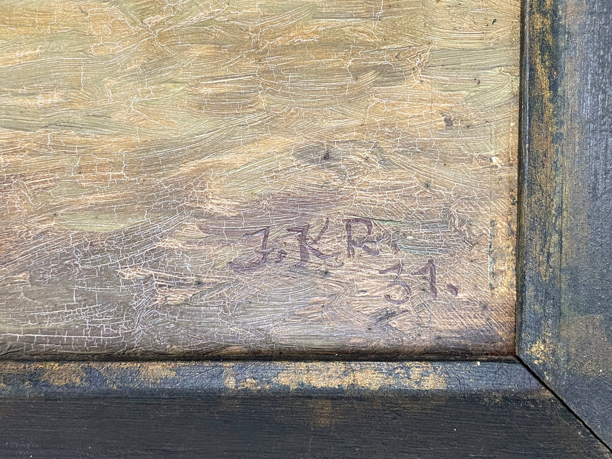 Signiertes Ölgemälde "Stadtansicht von Münster" auf Holztafel / Sperrholzplatte von unbekanntem Künstler, 1931