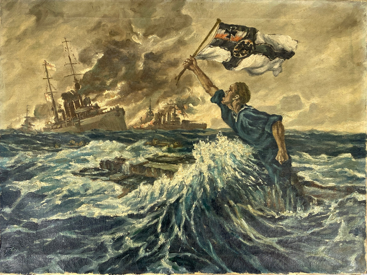 Kopie auf Leinwand nach dem berühmten Gemälde "Der letzte Mann" von Hans Bohrdt (1857–1945)