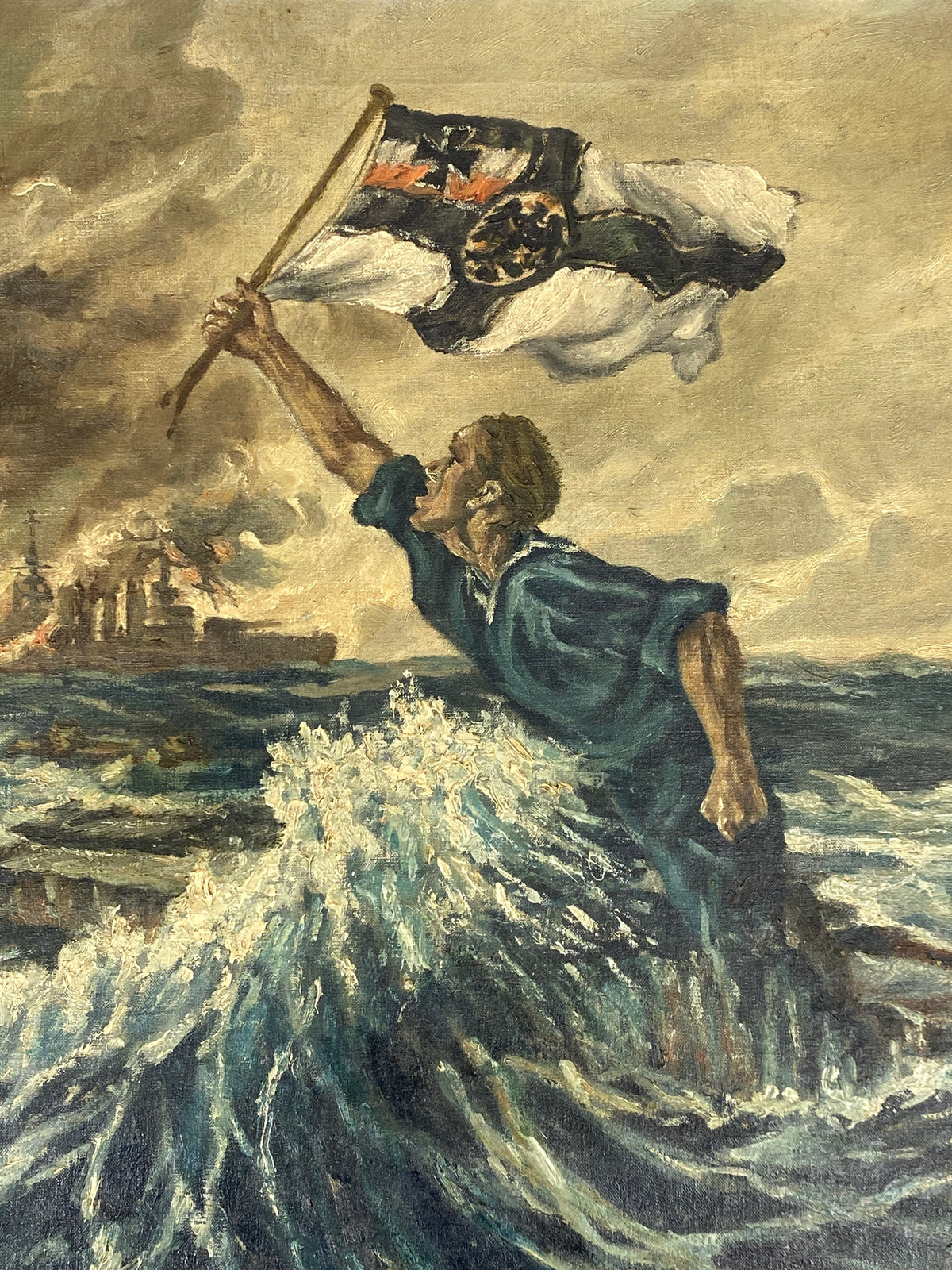 Kopie auf Leinwand nach dem berühmten Gemälde "Der letzte Mann" von Hans Bohrdt (1857–1945)