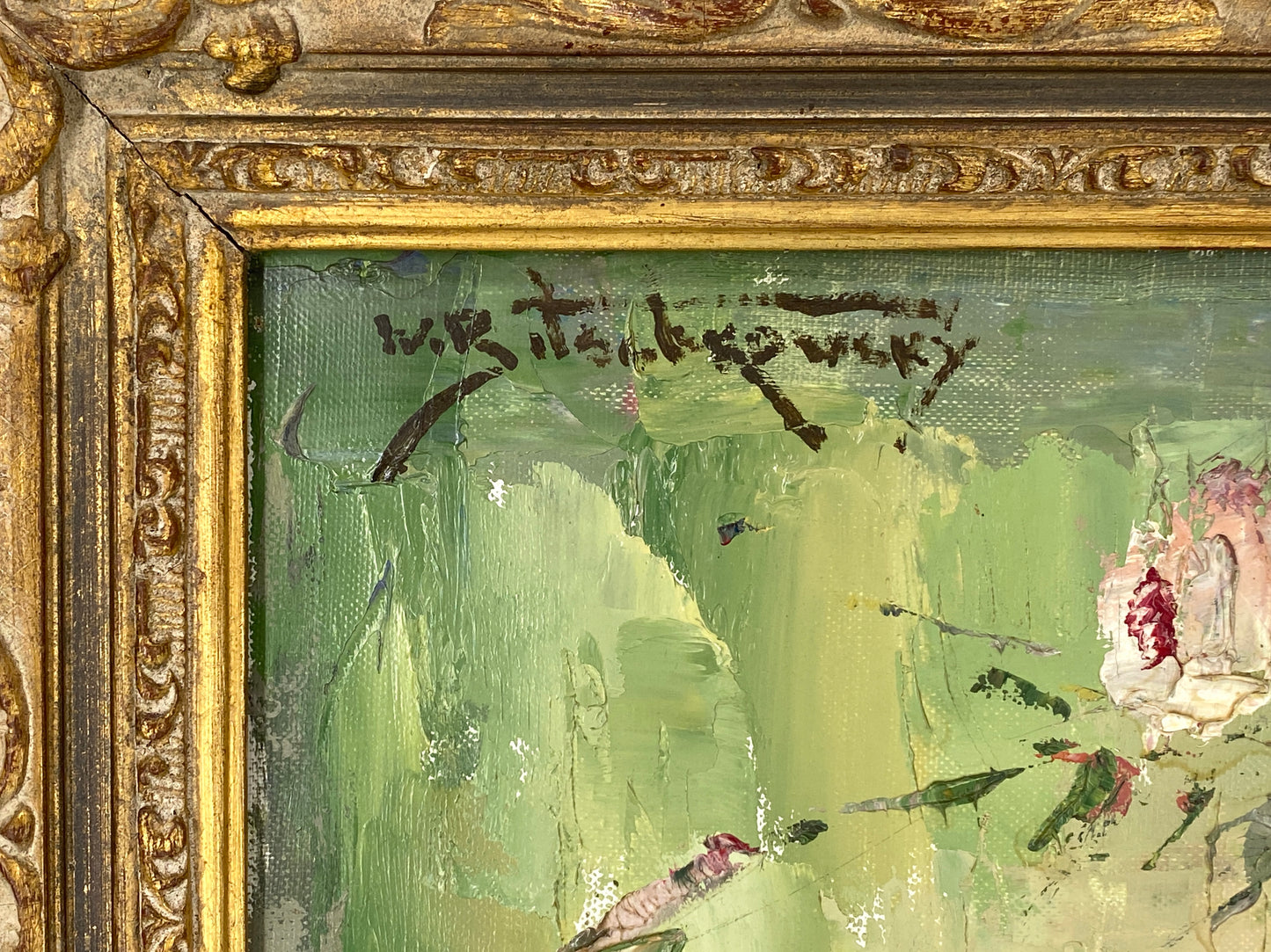 Farbenfrohes Blumenstillleben mit Rosen von Wladimir Bitschkowsky (1912–1974) auf Leinwand