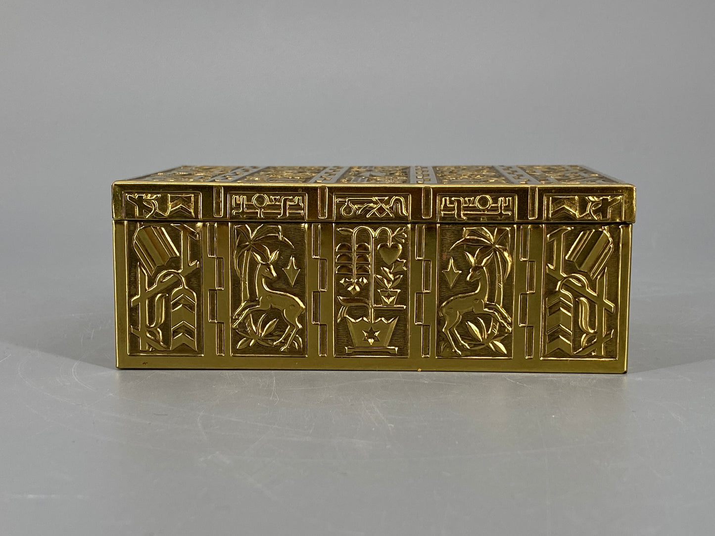 Schatulle von Eugen Schwemmle für Erhard & Söhne, aus Messing und Holz