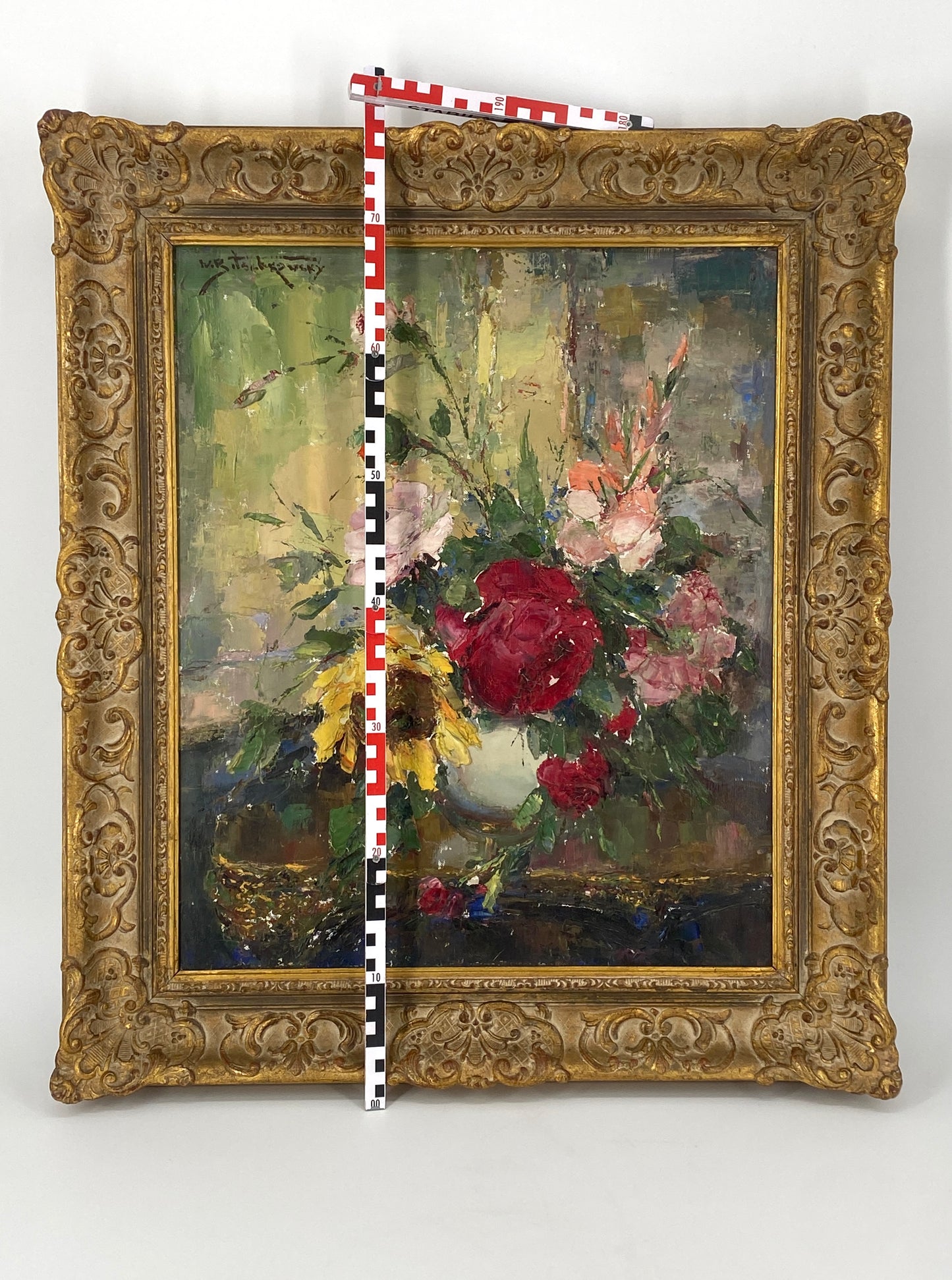 Farbenfrohes Blumenstillleben mit Rosen von Wladimir Bitschkowsky (1912–1974) auf Leinwand