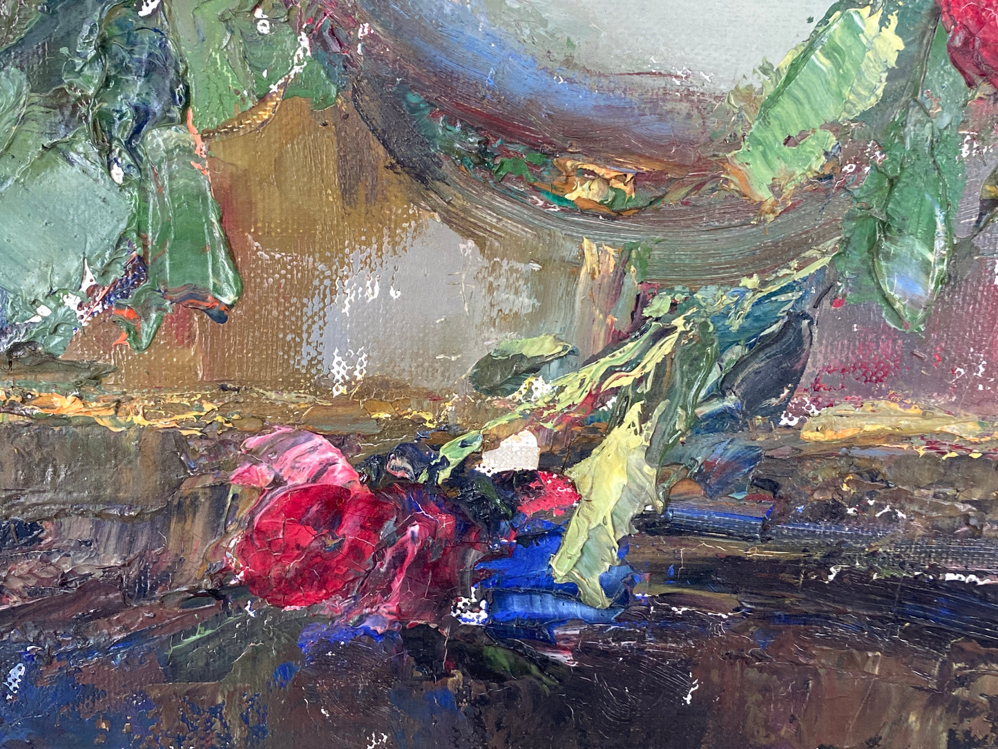 Farbenfrohes Blumenstillleben mit Rosen von Wladimir Bitschkowsky (1912–1974) auf Leinwand