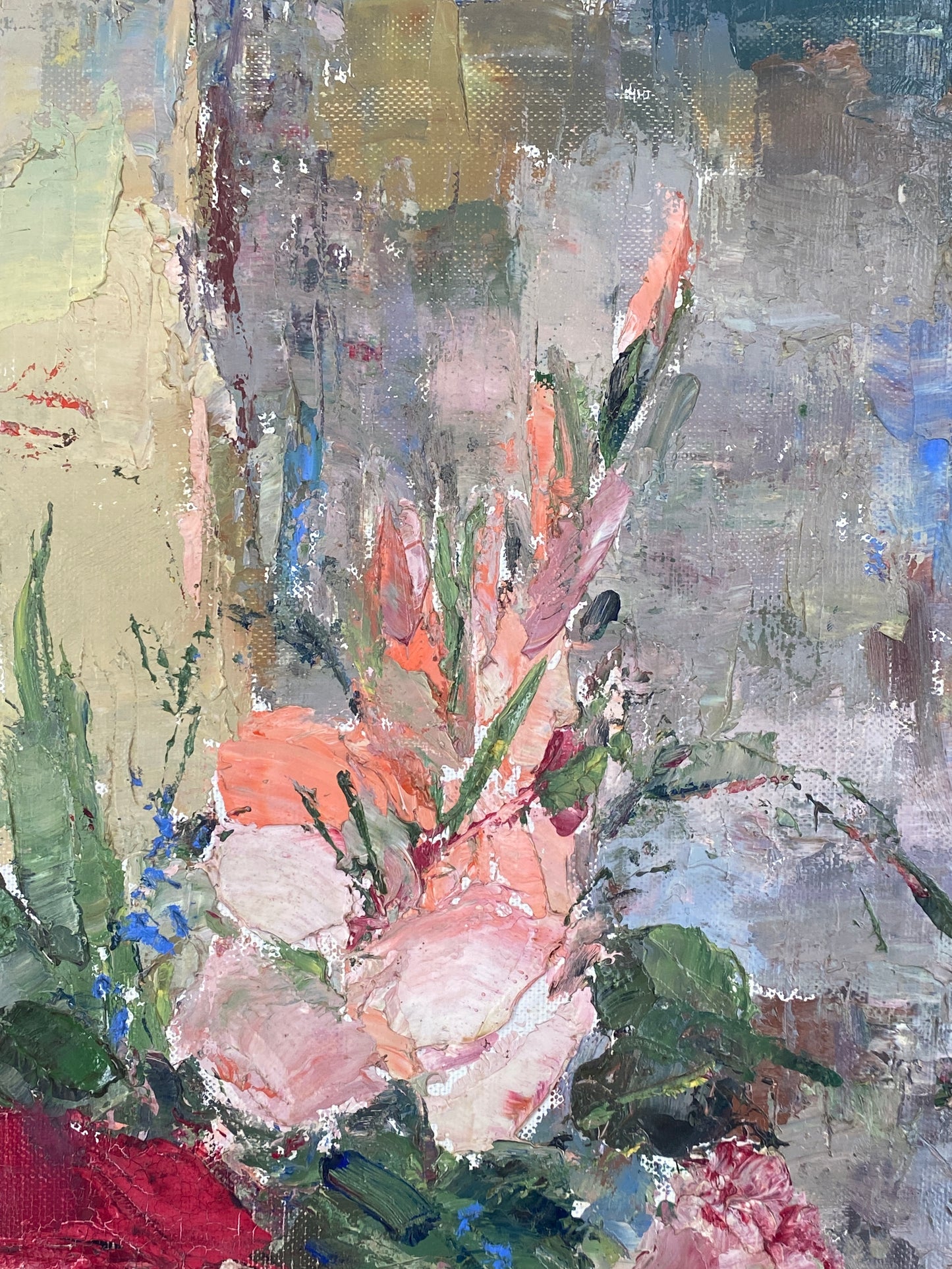 Farbenfrohes Blumenstillleben mit Rosen von Wladimir Bitschkowsky (1912–1974) auf Leinwand