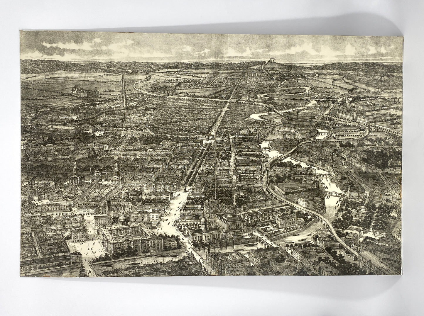 Großes Poster "alte Stadtansicht von Berlin", Vergrößerung der Zeichnung von Adolf Eltzner (1816–1891), auf Holzfaserplatte kaschiert