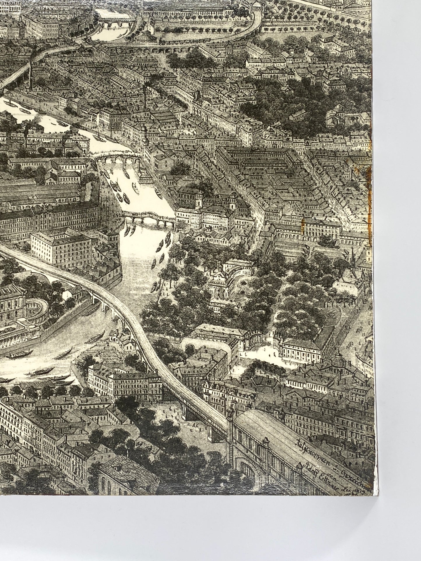 Großes Poster "alte Stadtansicht von Berlin", Vergrößerung der Zeichnung von Adolf Eltzner (1816–1891), auf Holzfaserplatte kaschiert