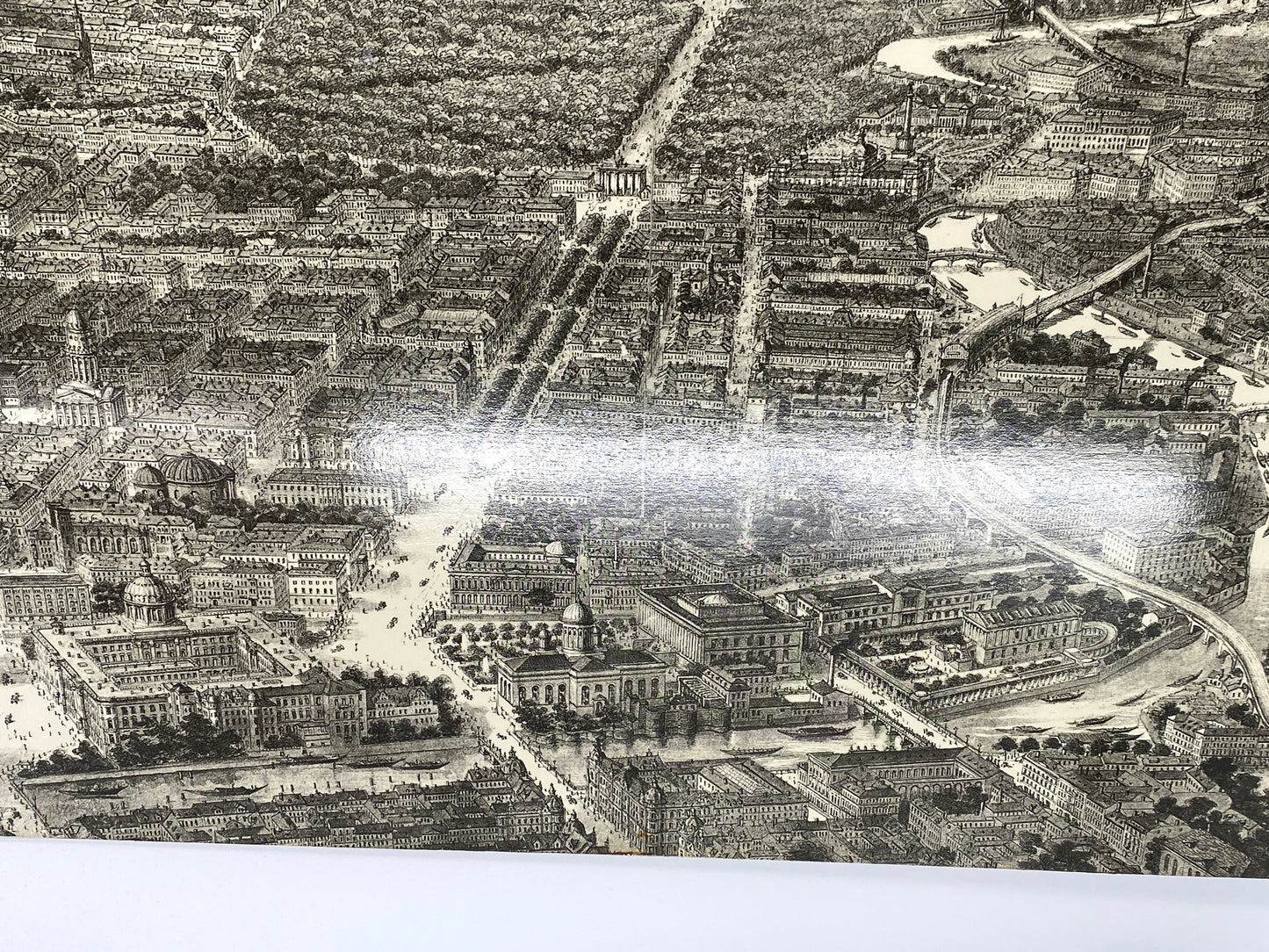 Großes Poster "alte Stadtansicht von Berlin", Vergrößerung der Zeichnung von Adolf Eltzner (1816–1891), auf Holzfaserplatte kaschiert