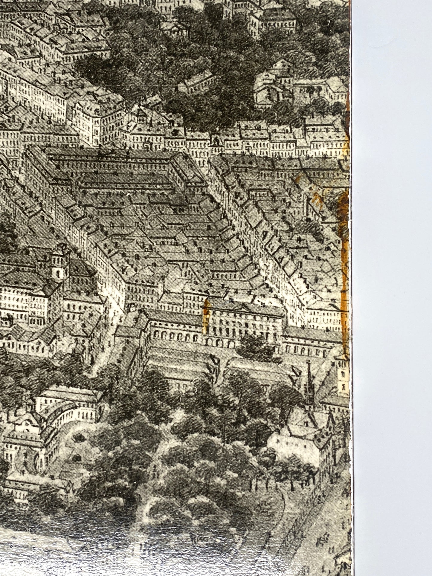 Alte Stadtansicht von Berlin, Vergrößerung der Zeichnung von Adolf Eltzner (1816–1891) auf Holzfaserplatte kaschiert