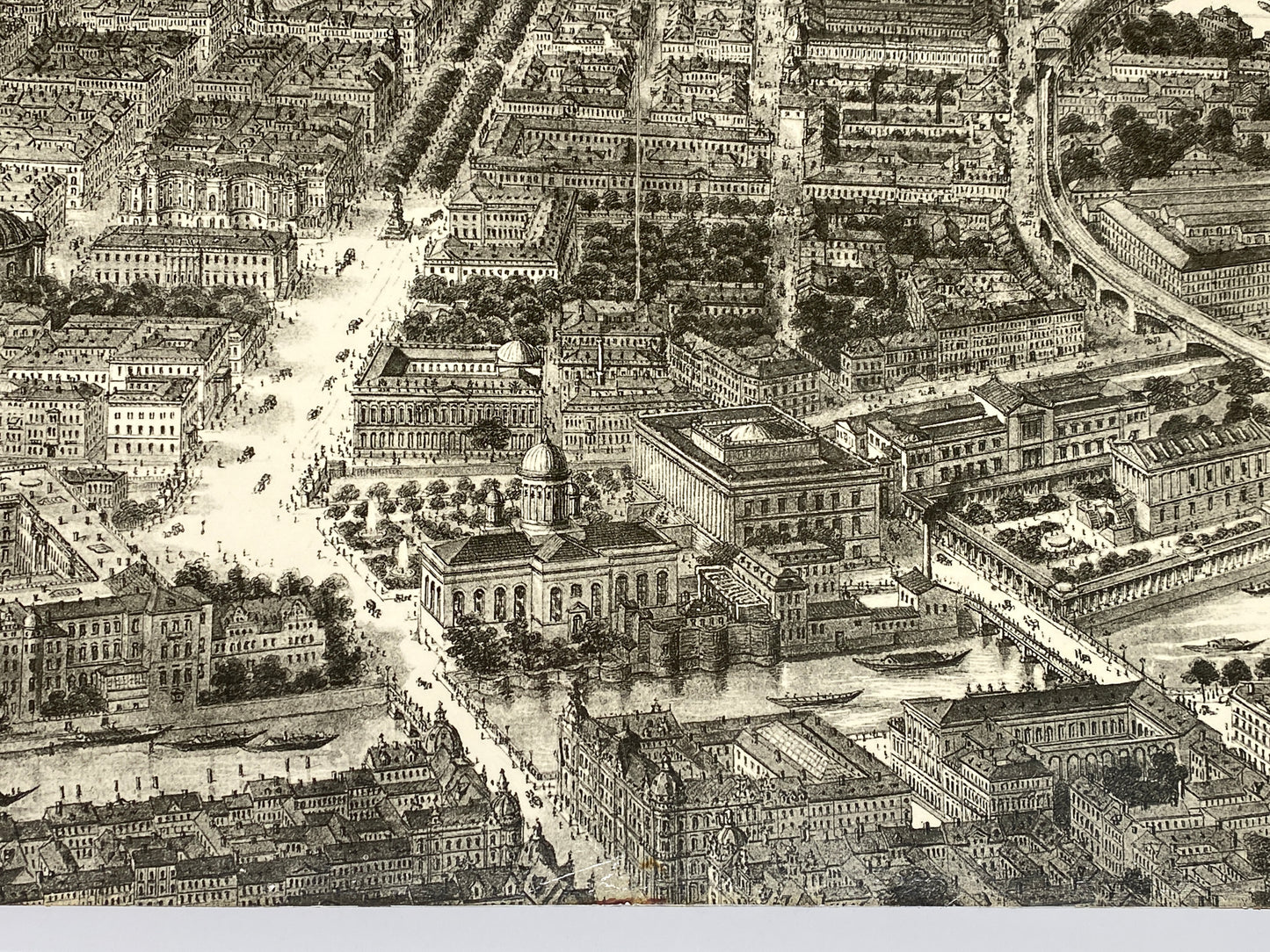 Alte Stadtansicht von Berlin, Vergrößerung der Zeichnung von Adolf Eltzner (1816–1891) auf Holzfaserplatte kaschiert