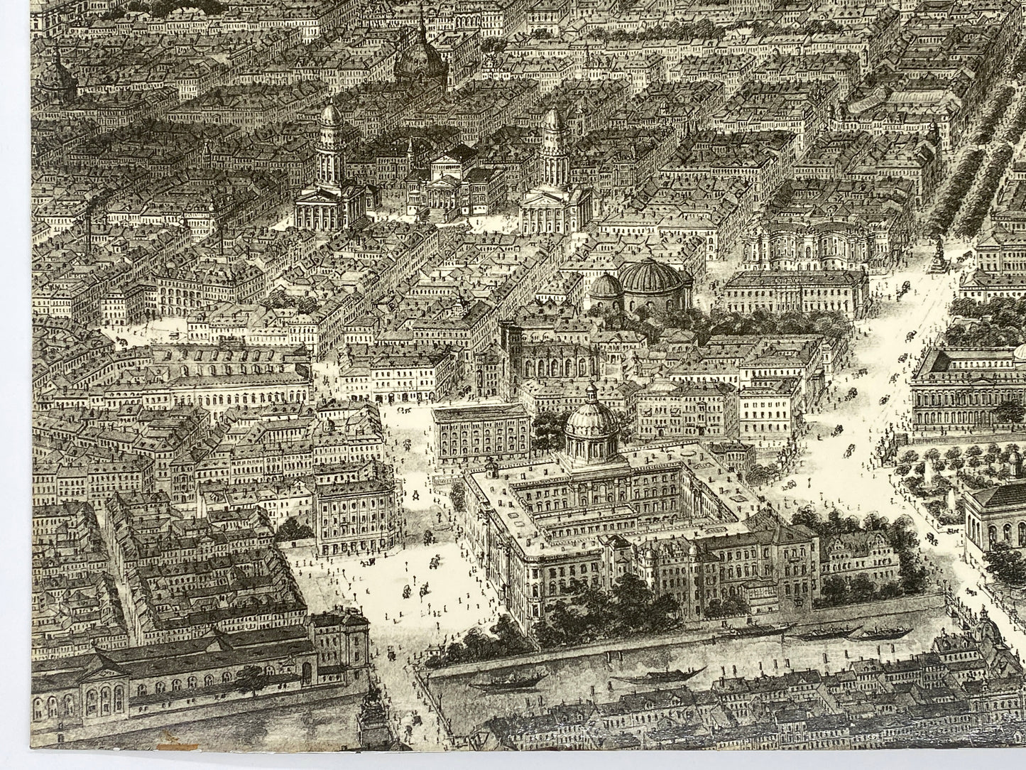 Großes Poster "alte Stadtansicht von Berlin", Vergrößerung der Zeichnung von Adolf Eltzner (1816–1891), auf Holzfaserplatte kaschiert