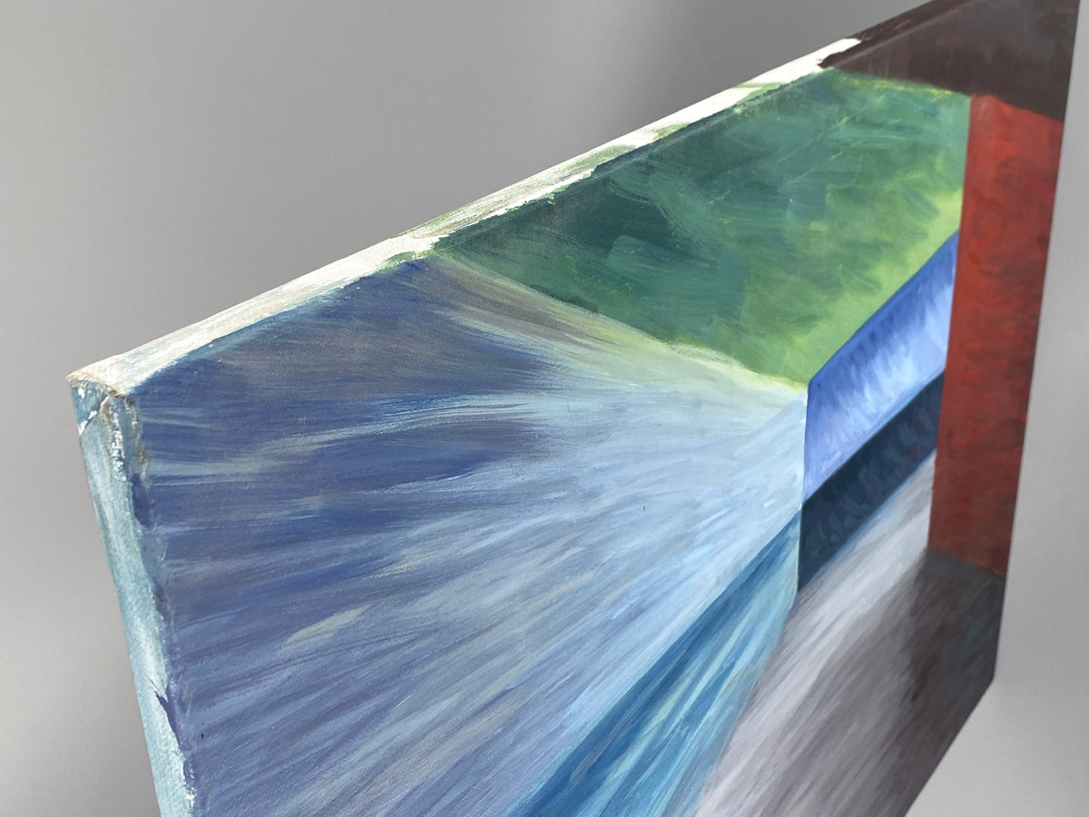 Acrylgemälde "leerer Raum mit bunten Wänden in Seitenlicht" auf Leinwand