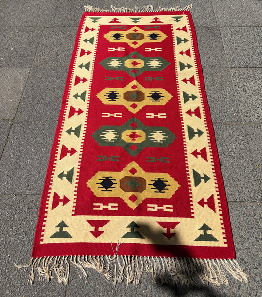Kelim-Teppich mit farbigem, geometrischen Mustern, vermutlich aus Anatolien