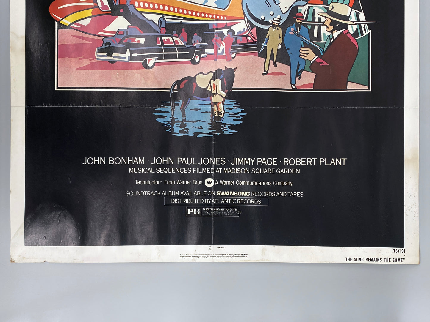 Filmplakat aus den Vereinigten Staaten zum Konzertfilm "The Song Remains the Same" von Led Zeppelin aus dem Jahr 1976, Offset-Lithografie auf Karton kaschiert
