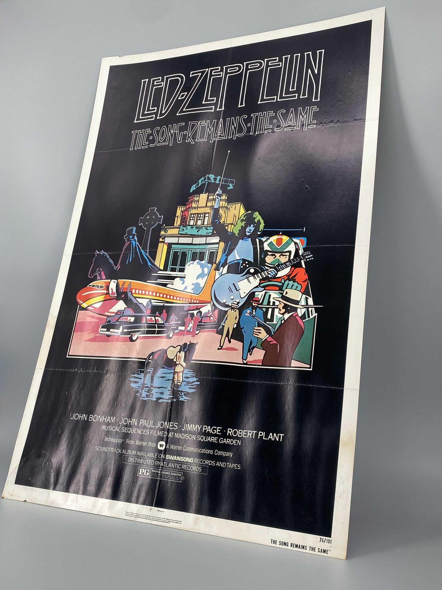 Filmplakat aus den Vereinigten Staaten zum Konzertfilm "The Song Remains the Same" von Led Zeppelin aus dem Jahr 1976, Offset-Lithografie auf Karton kaschiert