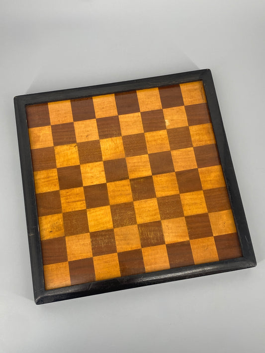 Beidseitiger Schach- und Mühlebrett aus Holz mit Einlegearbeit, vintage