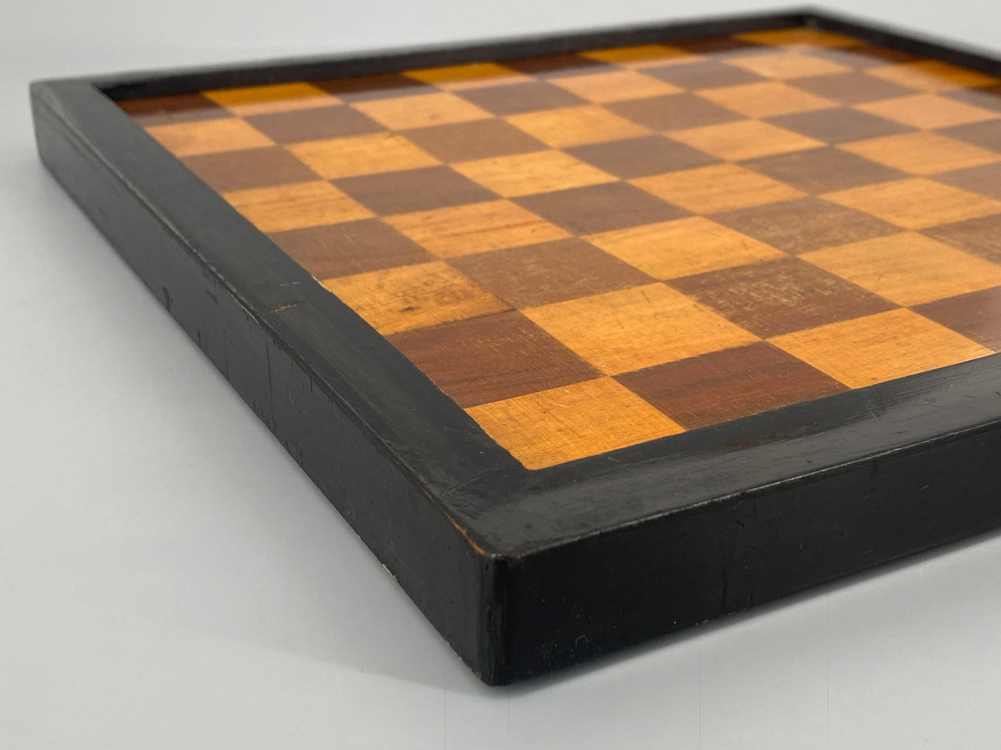 Beidseitiger Schach- und Mühlebrett aus Holz mit Einlegearbeit, vintage