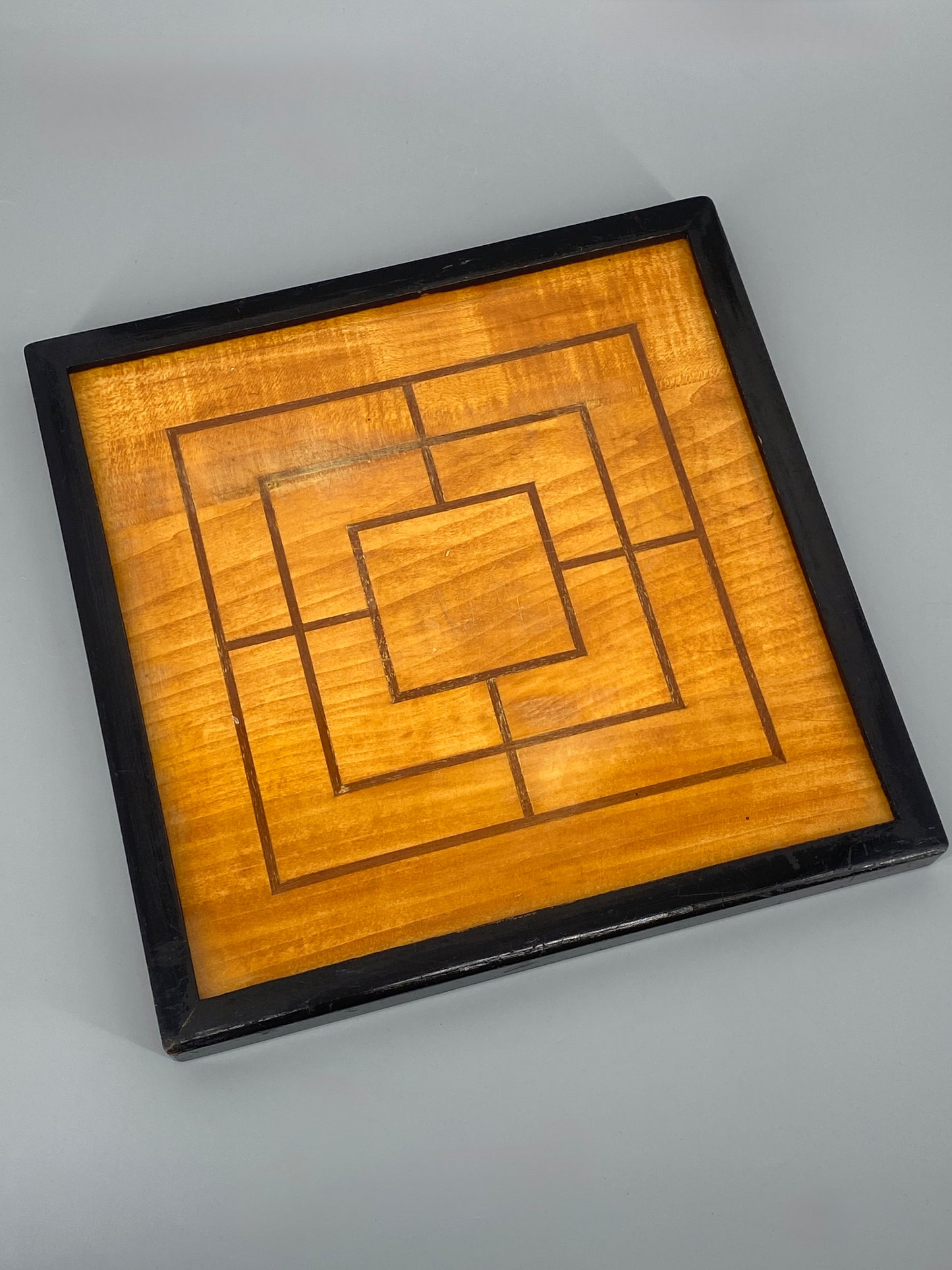 Beidseitiger Schach- und Mühlebrett aus Holz mit Einlegearbeit, vintage