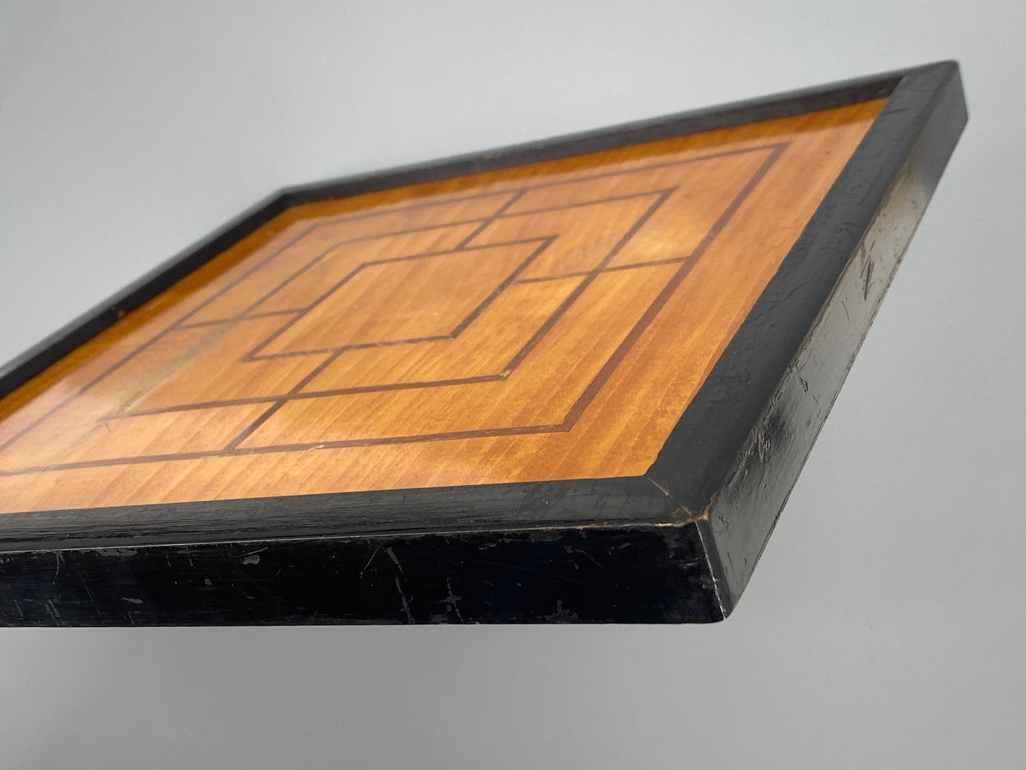 Beidseitiger Schach- und Mühlebrett aus Holz mit Einlegearbeit, vintage