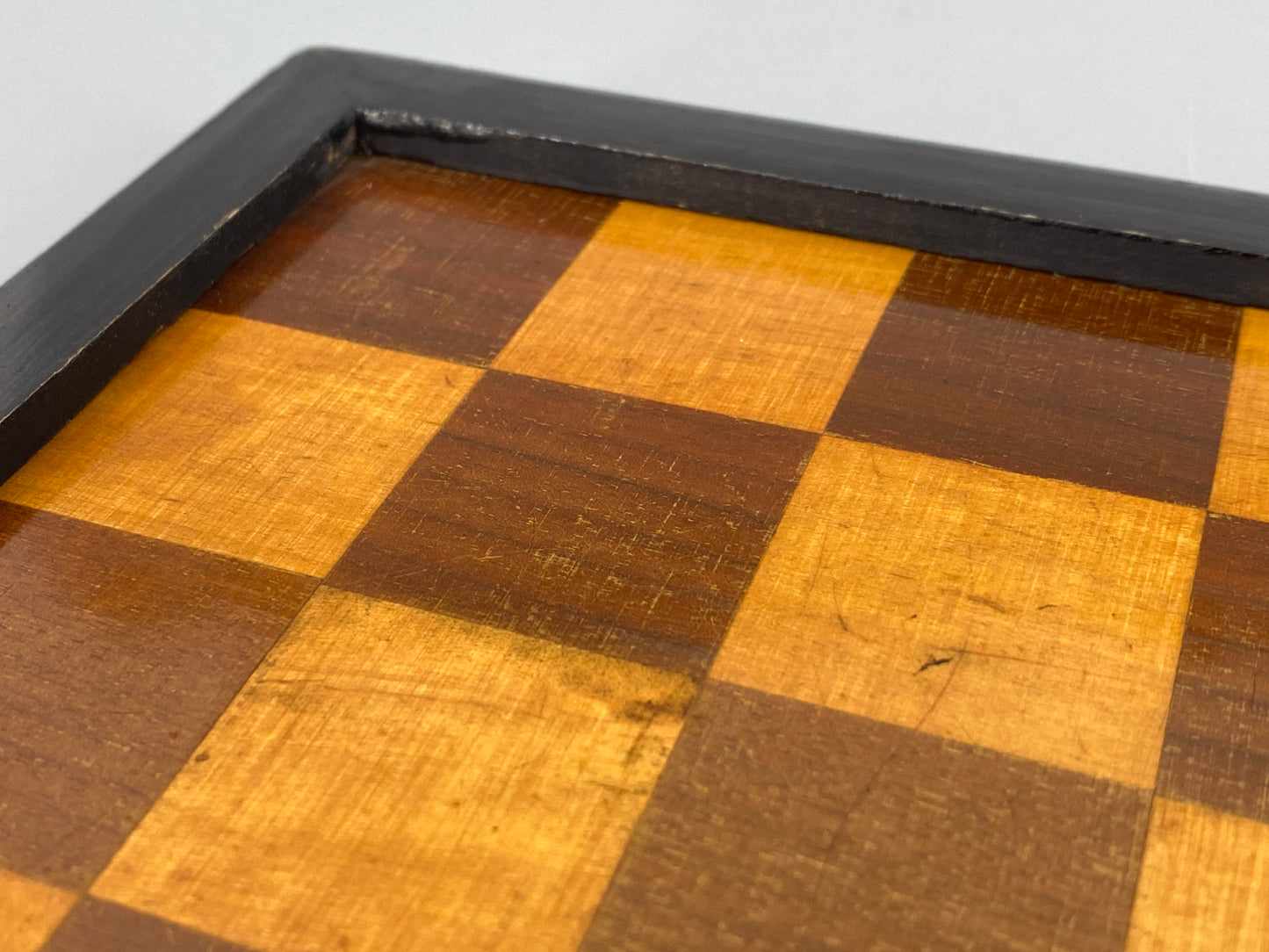 Beidseitiger Schach- und Mühlebrett aus Holz mit Einlegearbeit, vintage